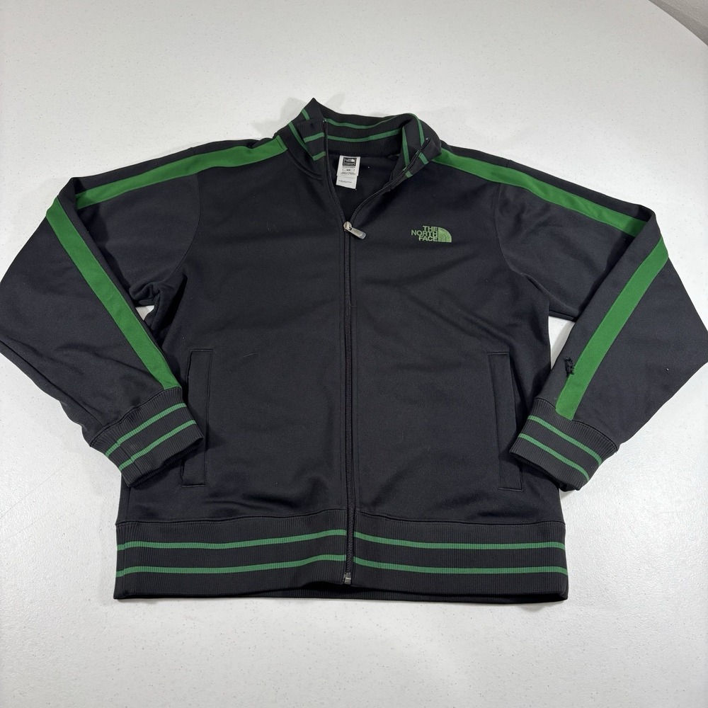 FLAW! The North Face Jacket Mens M Black A5 Series Zip Green Track Stripe Trim